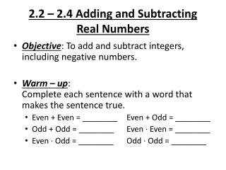 2.2 – 2.4 Adding and Subtracting Real Numbers