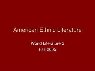 American Ethnic Literature