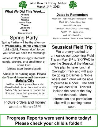 Mrs. Boyer’ s Friday Notes March 14 th , 2013