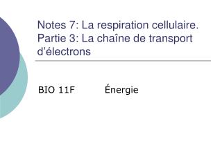 Notes 7: La respiration cellulaire. Partie 3: La chaîne de transport d’électrons