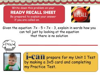 prepare for my Unit 1 Test by making a 3x5 card and completing