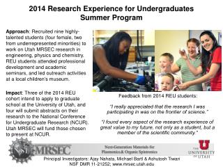 2014 Research Experience for Undergraduates Summer Program