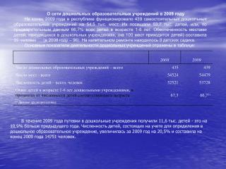 О сети дошкольных образовательных учреждений в 2009 году