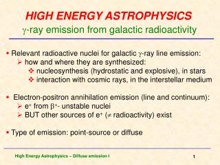 HIGH ENERGY ASTROPHYSICS -ray emission from galactic radioactivity
