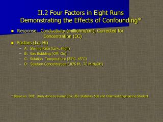 II.2 Four Factors in Eight Runs Demonstrating the Effects of Confounding*