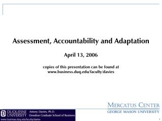Assessment, Accountability and Adaptation April 13, 2006