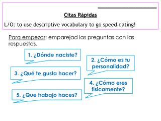 _________________________ Citas Rápidas L/O: to use descriptive vocabulary to go speed dating!