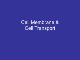 Cell Membrane &amp; Cell Transport