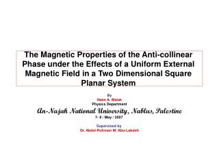 By Naim A. Malak Physics Department An-Najah National University, Nablus, Palestine