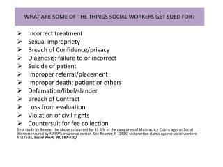 WHAT ARE SOME OF THE THINGS SOCIAL WORKERS GET SUED FOR?