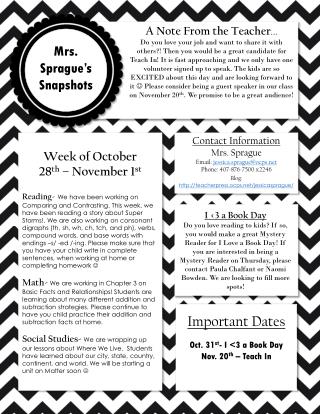 Week of October 28 th – November 1 st
