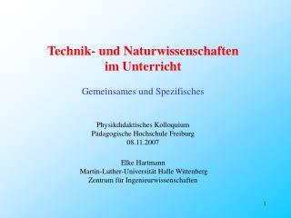 Technik- und Naturwissenschaften im Unterricht Gemeinsames und Spezifisches