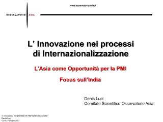 L’ Innovazione nei processi di Internazionalizzazione