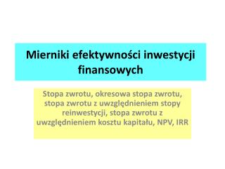 Mierniki efektywności inwestycji finansowych