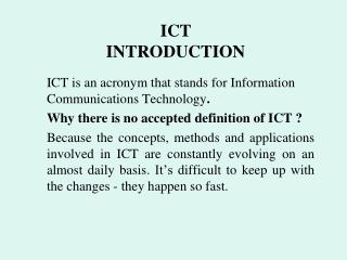 ICT  INTRODUCTION