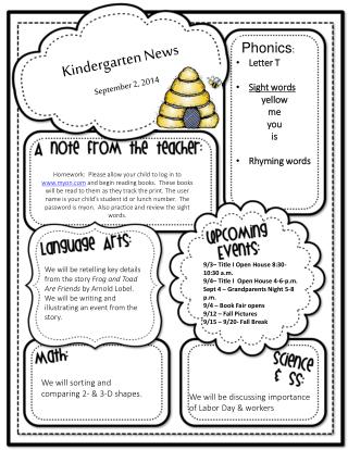 Kindergarten News September 2, 2014