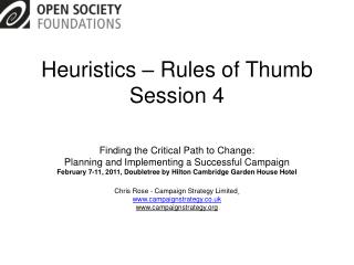 Heuristics – Rules of Thumb Session 4
