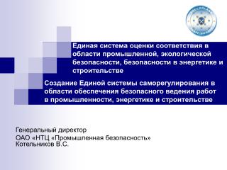 Генеральный директор ОАО «НТЦ «Промышленная безопасность» Котельников В.С.