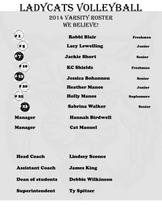 Ladycats Volleyball 2014 Varsity roster We Believe!