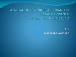 CAPACITACIONES SOBRE PRAE DURANTE LA SEMANA AMBIENTAL DEL 4 AL 7 DE JUNIO DE 2013