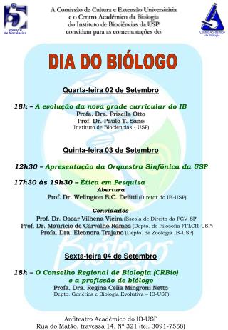 Quarta-feira 02 de Setembro 	18h – A evolução da nova grade curricular do IB