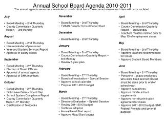Annual School Board Agenda 2010-2011