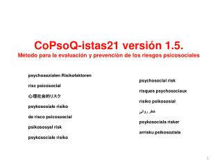 CoPsoQ-istas21 versión 1.5. Método para la evaluación y prevención de los riesgos psicosociales