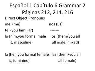 Español 1 Capítulo 6 Grammar 2 Páginas 212, 214, 216