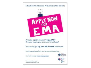 EMA is a payment of up to £30 per week; Paid directly into your bank every fortnight,