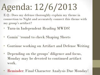 Agenda: 12/6/2013
