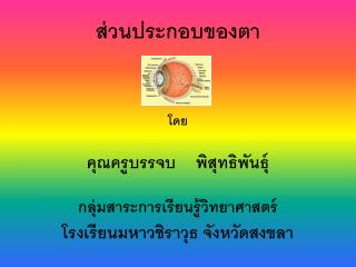 ส่วนประกอบของตา โดย คุณครูบรรจบ พิสุทธิ พันธุ์ กลุ่มสาระการเรียนรู้วิทยาศาสตร์