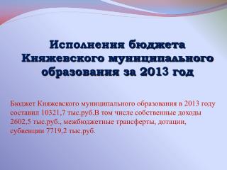 Исполнения бюджета Княжевского муниципального образования за 201 3 год