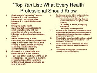 “Top Ten List: What Every Health Professional Should Know