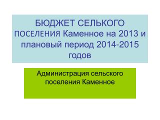 БЮДЖЕТ СЕЛЬКОГО ПОСЕЛЕНИЯ Каменное на 2013 и плановый период 2014-2015 годов