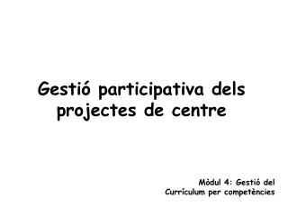 Gestió participativa dels projectes de centre