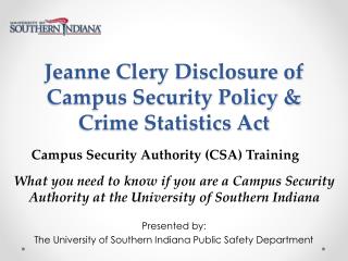 Jeanne Clery Disclosure of Campus Security Policy &amp; Crime Statistics Act