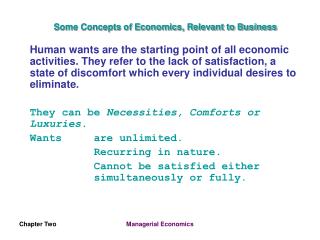 Some Concepts of Economics, Relevant to Business