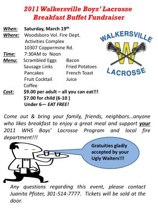 2011 Walkersville Boys’ Lacrosse Breakfast Buffet Fundraiser