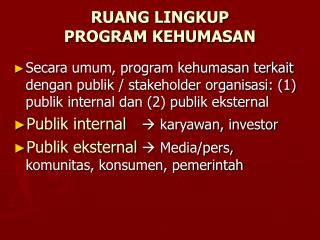 RUANG LINGKUP PROGRAM KEHUMASAN