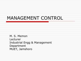 MANAGEMENT CONTROL