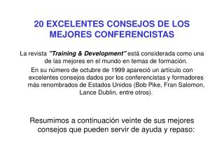 20 EXCELENTES CONSEJOS DE LOS MEJORES CONFERENCISTAS