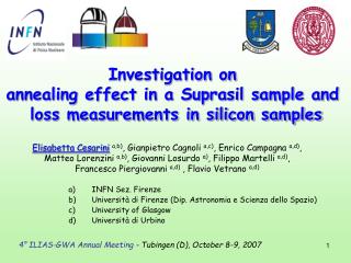 Investigation on annealing effect in a Suprasil sample and loss measurements in silicon samples