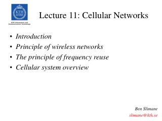 Lecture 11: Cellular Networks