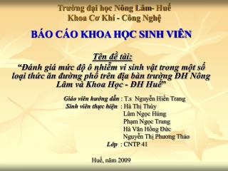 Trường đại học Nông Lâm- Huế Khoa Cơ Khí - Công Nghệ
