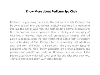 Know More about Pedicure Spa Chair