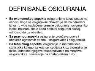 DEFINISANJE OSIGURANJA