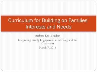 Curriculum for Building on Families’ Interests and Needs