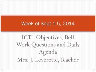 Week of Sept 1-5, 2014