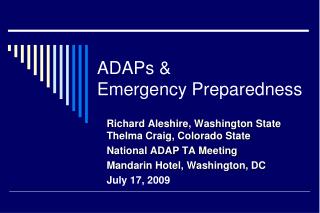 ADAPs &amp; Emergency Preparedness