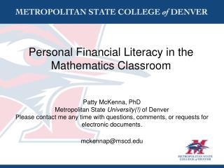 Personal Financial Literacy in the Mathematics Classroom